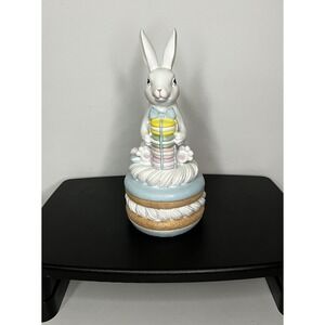 NEW Pastel Easter Bunny Frosting  With Blue‎ Pink Macarons 11"  Farmhouse Rare